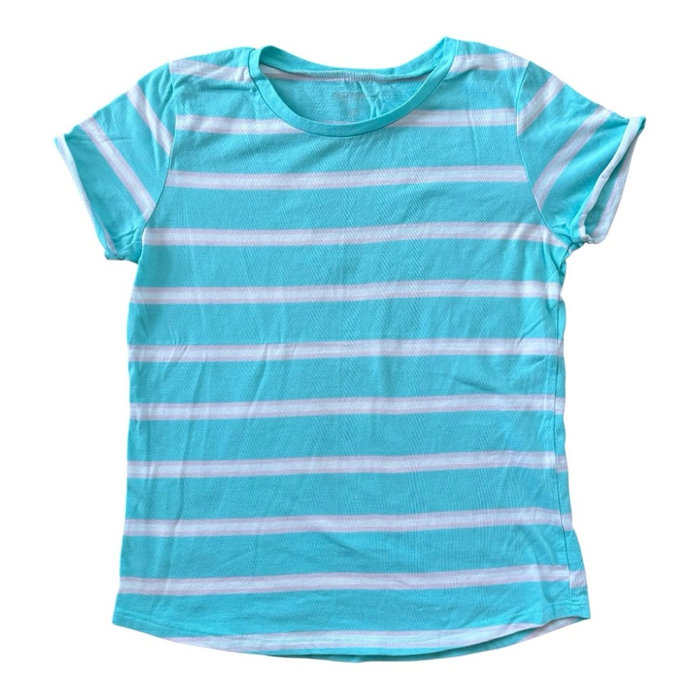 Arizona Jean Co Girls Size Large striped shirt in aqua green, pink and white